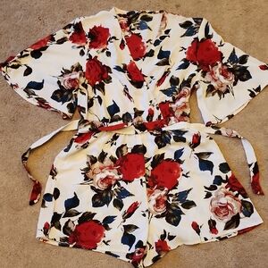 White And Red Floral Romper